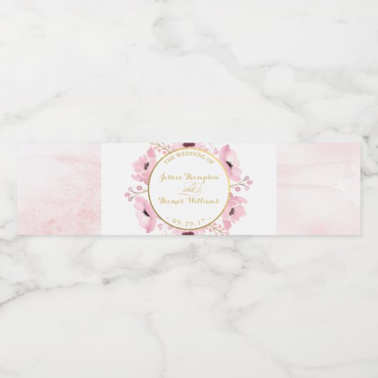 Spring Pinks Waterverf Floral Wedding Collectie Waterfles Etiket (Enkel label)