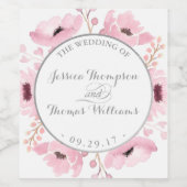 Spring Pinks Waterverf Floral Wedding Collectie Wijn Etiket (Enkel label)