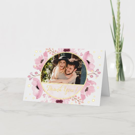 Spring Pinks Waterverf Floral Wedding Dank je Folie Wenskaart (Voorkant)