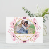 Spring Pinks Waterverf Floral Wedding Dank je Kaart (Staand voorkant)