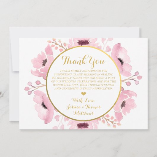 Spring Pinks Waterverf Floral Wedding Dank je Kaart (Achterkant)