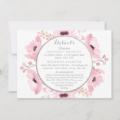 Spring Pinks Waterverf Floral Wedding Details Kaart (Voorkant)