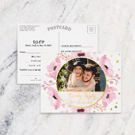 Spring Pinks Waterverf Floral Wedding RSVP Real Folie Uitnodiging Briefkaart