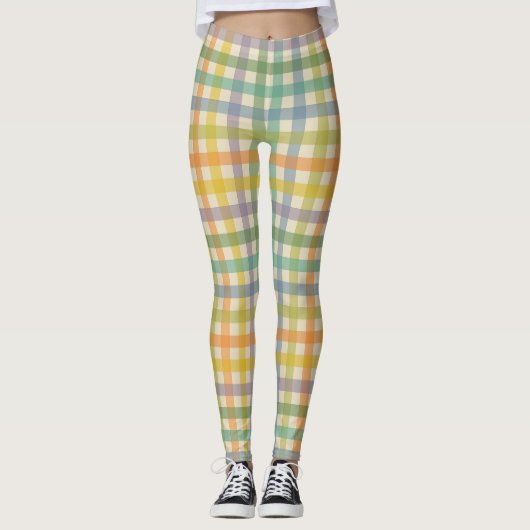 Spring Plaid Pattern in Orange Green and Brown Leggings (Voorkant)