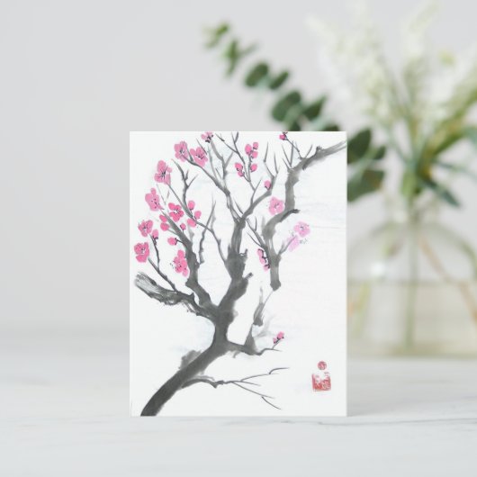 Spring Plum Blossom Branch Briefkaart (Staand voorkant)