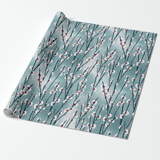 Spring Plum Blossom Floral Pattern Cadeaupapier (Uitgerold)