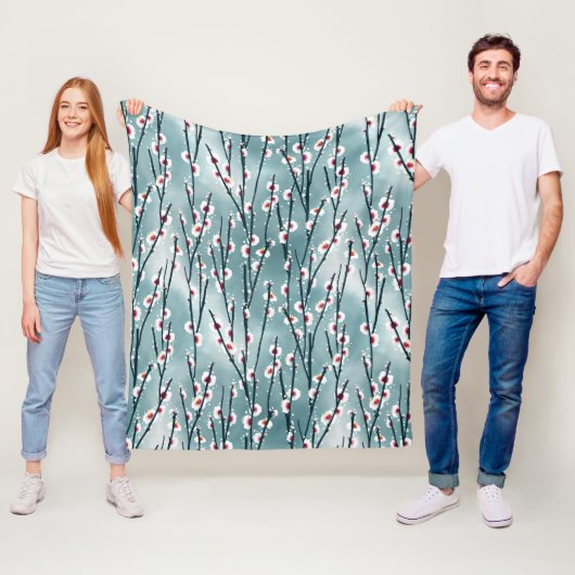 Spring Plum Blossom Floral Pattern Fleece Deken (In situ)