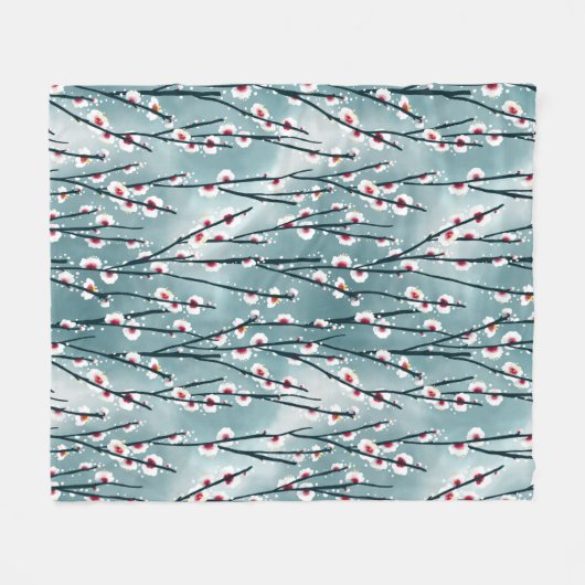 Spring Plum Blossom Floral Pattern Fleece Deken (Voorkant (Horizontaal))