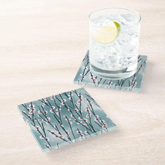 Spring Plum Blossom Floral Pattern Glazen Onderzetter (Schuin)