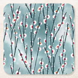 Spring Plum Blossom Floral Pattern Kartonnen Onderzetters