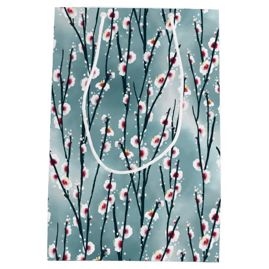 Spring Plum Blossom Floral Pattern Medium Cadeauzakje (Achterkant)