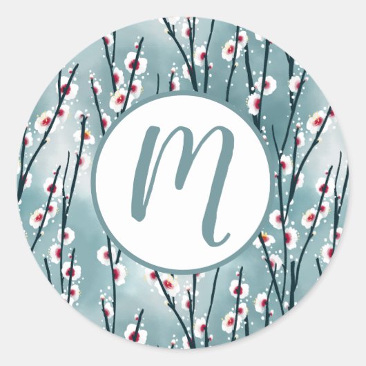 Spring Plum Blossom Floral Pattern Ronde Sticker (Voorkant)