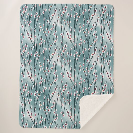 Spring Plum Blossom Floral Pattern Sherpa Deken (Voorkant)
