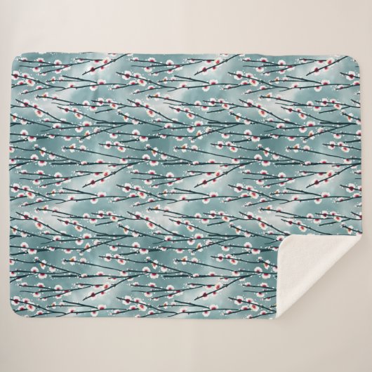 Spring Plum Blossom Floral Pattern Sherpa Deken (Voorkant (horizontaal))