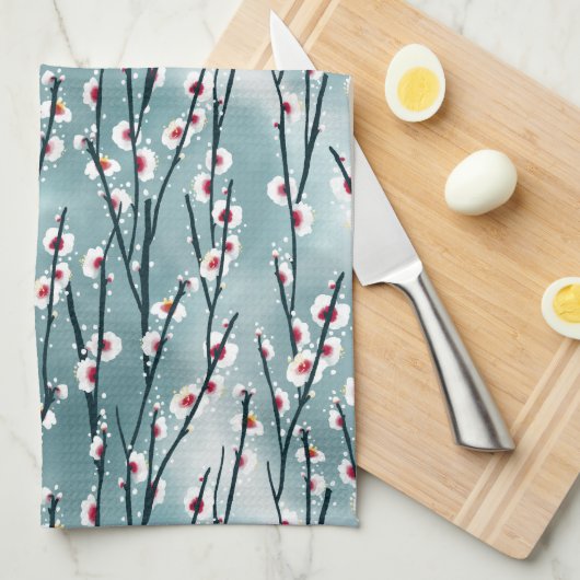 Spring Plum Blossom Floral Pattern Theedoek (Quarter Fold)