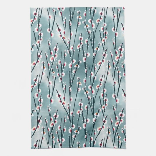 Spring Plum Blossom Floral Pattern Theedoek (Verticaal)