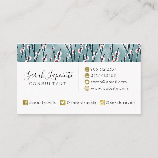 Spring Plum Blossom Floral Pattern Visitekaartje (Achterkant)