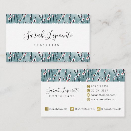 Spring Plum Blossom Floral Pattern Visitekaartje (Voorkant / Achterkant)