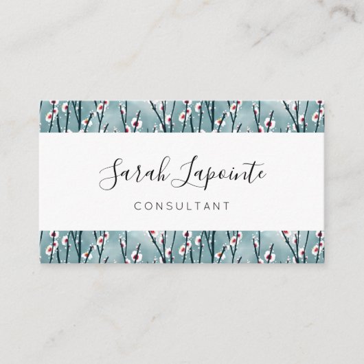 Spring Plum Blossom Floral Pattern Visitekaartje (Voorkant)