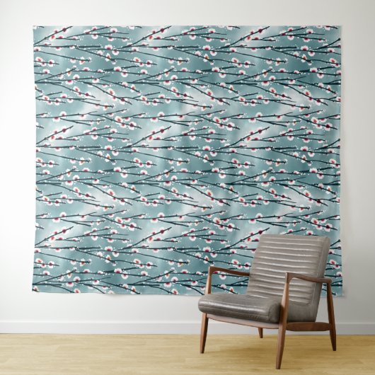 Spring Plum Blossom Floral Pattern Wandkleed (In Situ (horizontaal))