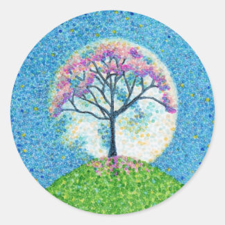 Spring Pointillism Tree Moon Ronde Sticker