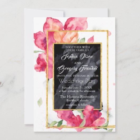 Spring Poppies Blackboard bruiloft uitnodiging (Voorkant)