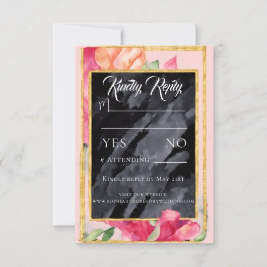 Spring Poppies Blackboard Wedding Response Kaart (Voorkant)