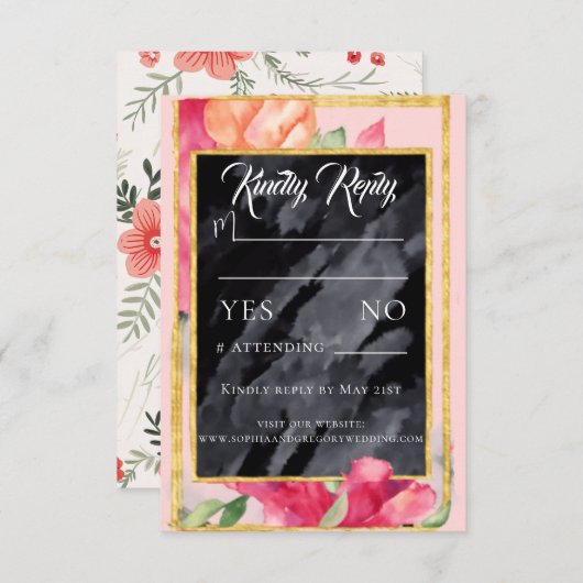 Spring Poppies Blackboard Wedding Response Kaart (Voorkant / Achterkant)