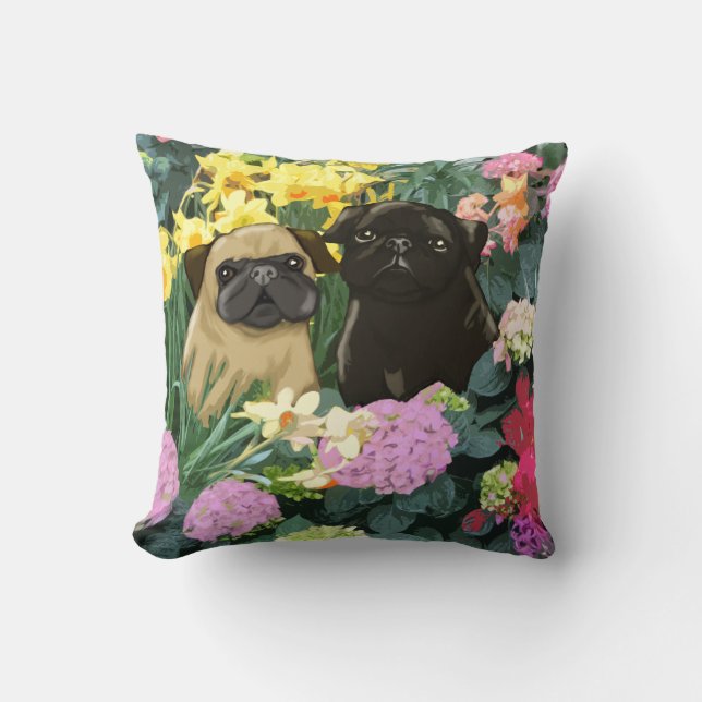 Spring Pugs Fine Art Giften Kussen (Voorkant)