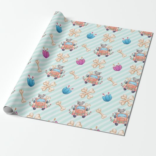 Spring Puppy Love Patroon Cadeaupapier (Uitgerold)