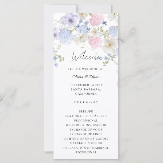 Spring Purple And Pink Wildflowers Wedding Program (Voorkant)