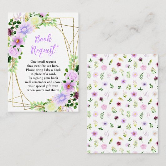 Spring Purple Floral Baby Shower Book Request Informatiekaartje (Voorkant / Achterkant)
