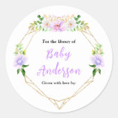 Spring Purple Floral Baby Shower Bookplate Ronde Sticker (Voorkant)