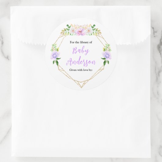 Spring Purple Floral Baby Shower Bookplate Ronde Sticker (Tas)