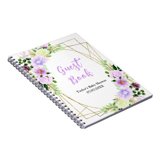 Spring Purple Floral Baby Shower Guest Book Notitieboek (Rechterzijde)