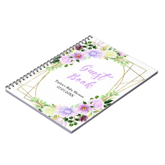 Spring Purple Floral Baby Shower Guest Book Notitieboek (Linkerzijde)