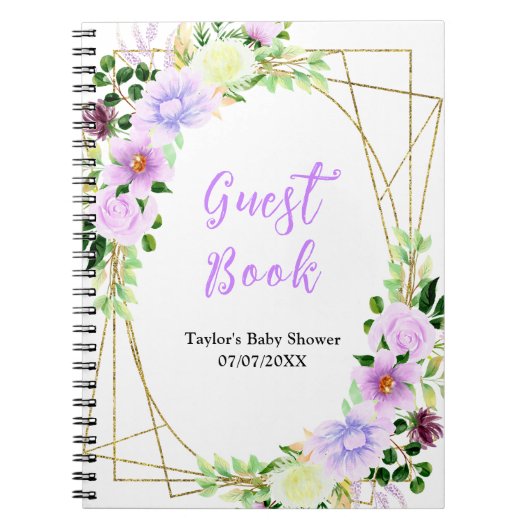 Spring Purple Floral Baby Shower Guest Book Notitieboek (Voorkant)