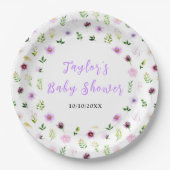 Spring Purple Floral Baby Shower Papieren Bordje (Voorkant)