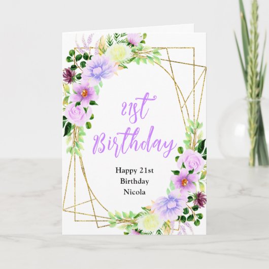 Spring Purple Floral Birthday Kaart (Voorkant)