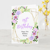 Spring Purple Floral Birthday Kaart (Gele Bloem)