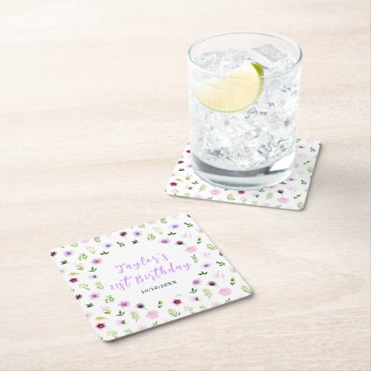 Spring Purple Floral Birthday Kartonnen Onderzetters (Insitu)