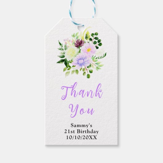 Spring Purple Floral Birthday Party Thank You Cadeaulabel (Voorkant)