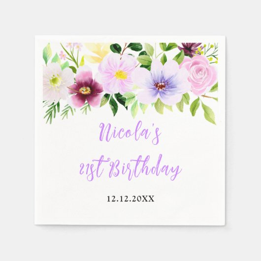 Spring Purple Floral Birthday Servet (Voorkant)