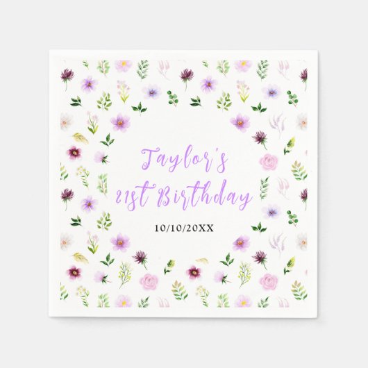 Spring Purple Floral Birthday Servet (Voorkant)
