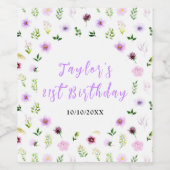 Spring Purple Floral Birthday Wijn Etiket (Enkel label)