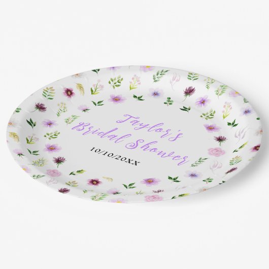 Spring Purple Floral Bridal Shower Papieren Bordje (Gekanteld)