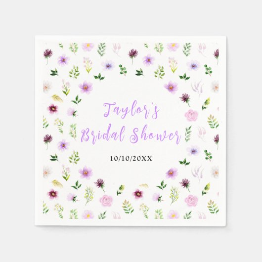 Spring Purple Floral Bridal Shower Servet (Voorkant)