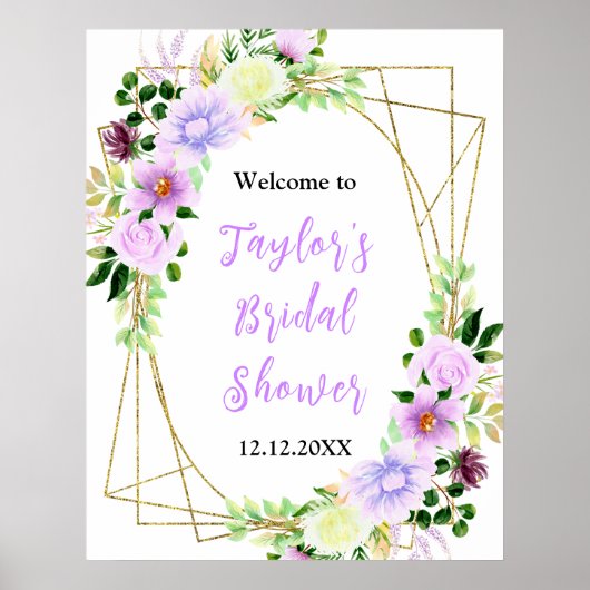 Spring Purple Floral Bridal Shower Welcome Sign Poster (Voorkant)