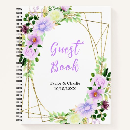 Spring Purple Floral Wedding Guest Book Notitieboek (Voorkant)