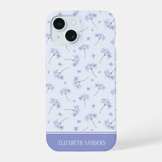 Spring Purple Flowers Pattern iPhone 15 Case (Achterkant)